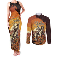 Cowboy Couples Matching Tank Maxi Dress and Long Sleeve Button Shirt Ride Em Cowboy