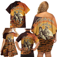 Cowboy Family Matching Off Shoulder Short Dress and Hawaiian Shirt Ride Em Cowboy
