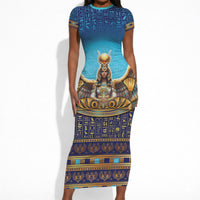 Egyptian Goddess Isis Short Sleeve Bodycon Dress Ancient Mythology Winged Queen