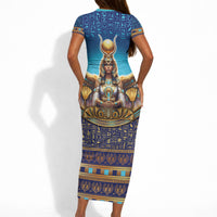 Egyptian Goddess Isis Short Sleeve Bodycon Dress Ancient Mythology Winged Queen