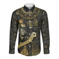 Egyptian God Thoth Long Sleeve Button Shirt Ancient Mythology Ibis Wisdom Hieroglyphic