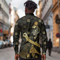 Egyptian God Thoth Long Sleeve Button Shirt Ancient Mythology Ibis Wisdom Hieroglyphic