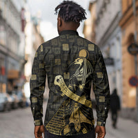 Egyptian God Thoth Long Sleeve Button Shirt Ancient Mythology Ibis Wisdom Hieroglyphic