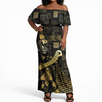 Egyptian God Thoth Off Shoulder Maxi Dress Ancient Mythology Ibis Wisdom Hieroglyphic