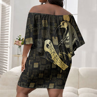 Egyptian God Thoth Off Shoulder Short Dress Ancient Mythology Ibis Wisdom Hieroglyphic