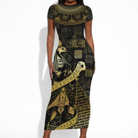 Egyptian God Thoth Short Sleeve Bodycon Dress Ancient Mythology Ibis Wisdom Hieroglyphic