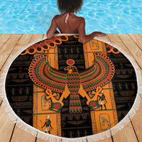 Egyptian God Horus Beach Blanket Ancient Mythology Falcon Hieroglyphic Patterns