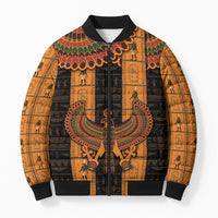 Egyptian God Horus Bomber Puffer Jacket Ancient Mythology Falcon Hieroglyphic Patterns