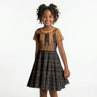 Egyptian God Horus Kid Short Sleeve Dress Ancient Mythology Falcon Hieroglyphic Patterns
