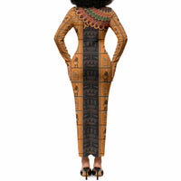 Egyptian God Horus Long Sleeve Bodycon Dress Ancient Mythology Falcon Hieroglyphic Patterns