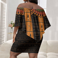 Egyptian God Horus Off Shoulder Short Dress Ancient Mythology Falcon Hieroglyphic Patterns