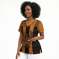 Egyptian God Horus Scrub Top Ancient Mythology Falcon Hieroglyphic Patterns