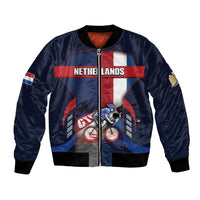 Personalized Netherlands Cycling Bomber Jacket Sporty Style Navy - Wonder Print Shop