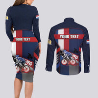 Personalized Netherlands Cycling Couples Matching Long Sleeve Bodycon Dress and Long Sleeve Button Shirt Sporty Style Navy - Wonder Print Shop