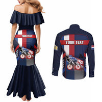 Personalized Netherlands Cycling Couples Matching Mermaid Dress and Long Sleeve Button Shirt Sporty Style Navy - Wonder Print Shop