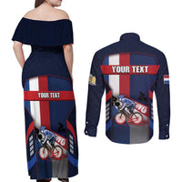 Personalized Netherlands Cycling Couples Matching Off Shoulder Maxi Dress and Long Sleeve Button Shirt Sporty Style Navy - Wonder Print Shop