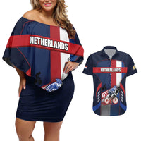 Personalized Netherlands Cycling Couples Matching Off Shoulder Short Dress and Hawaiian Shirt Sporty Style Navy - Wonder Print Shop