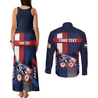 Personalized Netherlands Cycling Couples Matching Tank Maxi Dress and Long Sleeve Button Shirt Sporty Style Navy - Wonder Print Shop