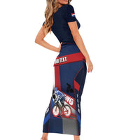 Personalized Netherlands Cycling Family Matching Short Sleeve Bodycon Dress and Hawaiian Shirt Sporty Style Navy - Wonder Print Shop