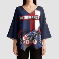 Personalized Netherlands Cycling Kimono Sleeve Blouse Sporty Style Navy - Wonder Print Shop