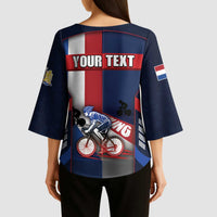 Personalized Netherlands Cycling Kimono Sleeve Blouse Sporty Style Navy - Wonder Print Shop
