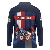 Personalized Netherlands Cycling Long Sleeve Polo Shirt Sporty Style Navy - Wonder Print Shop