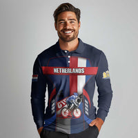 Personalized Netherlands Cycling Long Sleeve Polo Shirt Sporty Style Navy - Wonder Print Shop