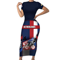Personalized Netherlands Cycling Short Sleeve Bodycon Dress Sporty Style Navy - Wonder Print Shop