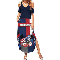 Personalized Netherlands Cycling Summer Maxi Dress Sporty Style Navy - Wonder Print Shop