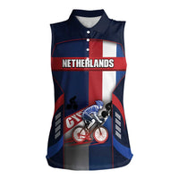 Personalized Netherlands Cycling Women Sleeveless Polo Shirt Sporty Style Navy - Wonder Print Shop