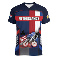 Personalized Netherlands Cycling Women V-Neck T-Shirt Sporty Style Navy - Wonder Print Shop