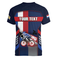 Personalized Netherlands Cycling Women V-Neck T-Shirt Sporty Style Navy - Wonder Print Shop