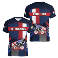 Personalized Netherlands Cycling Women V-Neck T-Shirt Sporty Style Navy - Wonder Print Shop