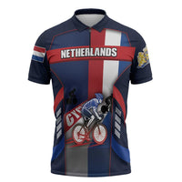 Personalized Netherlands Cycling Zipper Polo Shirt Sporty Style Navy - Wonder Print Shop