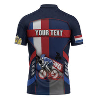 Personalized Netherlands Cycling Zipper Polo Shirt Sporty Style Navy - Wonder Print Shop