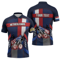 Personalized Netherlands Cycling Zipper Polo Shirt Sporty Style Navy - Wonder Print Shop