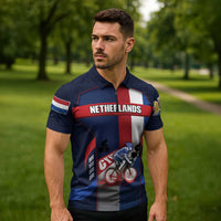 Personalized Netherlands Cycling Zipper Polo Shirt Sporty Style Navy - Wonder Print Shop