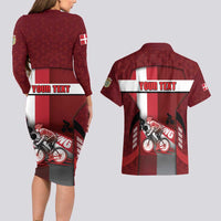 Personalized Denmark Cycling Couples Matching Long Sleeve Bodycon Dress and Hawaiian Shirt Sporty Style Red - Wonder Print Shop