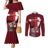 Personalized Denmark Cycling Couples Matching Mermaid Dress and Long Sleeve Button Shirt Sporty Style Red - Wonder Print Shop