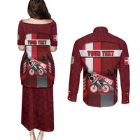 Personalized Denmark Cycling Couples Matching Puletasi and Long Sleeve Button Shirt Sporty Style Red - Wonder Print Shop