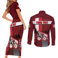 Personalized Denmark Cycling Couples Matching Short Sleeve Bodycon Dress and Long Sleeve Button Shirt Sporty Style Red - Wonder Print Shop