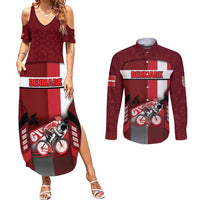 Personalized Denmark Cycling Couples Matching Summer Maxi Dress and Long Sleeve Button Shirt Sporty Style Red - Wonder Print Shop