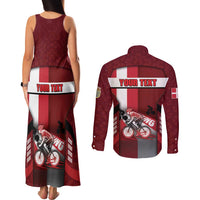 Personalized Denmark Cycling Couples Matching Tank Maxi Dress and Long Sleeve Button Shirt Sporty Style Red - Wonder Print Shop