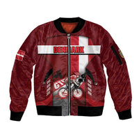 Personalized Denmark Cycling Sleeve Zip Bomber Jacket Sporty Style Red - Wonder Print Shop