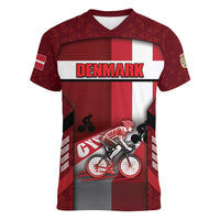 Personalized Denmark Cycling Women V-Neck T-Shirt Sporty Style Red - Wonder Print Shop