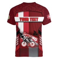 Personalized Denmark Cycling Women V-Neck T-Shirt Sporty Style Red - Wonder Print Shop