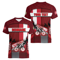 Personalized Denmark Cycling Women V-Neck T-Shirt Sporty Style Red - Wonder Print Shop