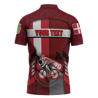 Personalized Denmark Cycling Zipper Polo Shirt Sporty Style Red - Wonder Print Shop