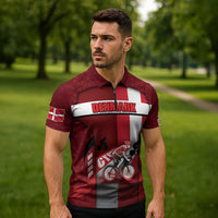 Personalized Denmark Cycling Zipper Polo Shirt Sporty Style Red - Wonder Print Shop