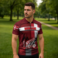 Personalized Denmark Cycling Zipper Polo Shirt Sporty Style Red - Wonder Print Shop